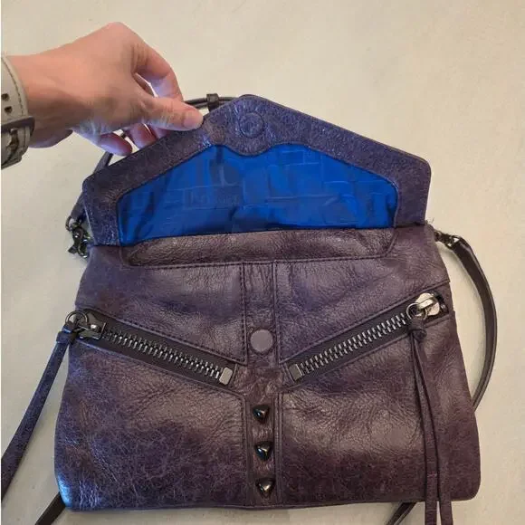 Botkier Purple Leather Crossbody Bag Zippers Studs Boho - Picture 5 of 7